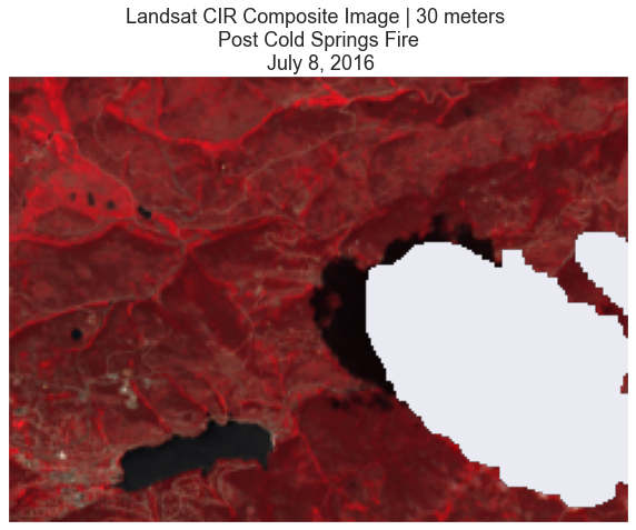 CIR Composite image with cloud mask applied, covering the post-Cold Springs fire area on July 8, 2016.