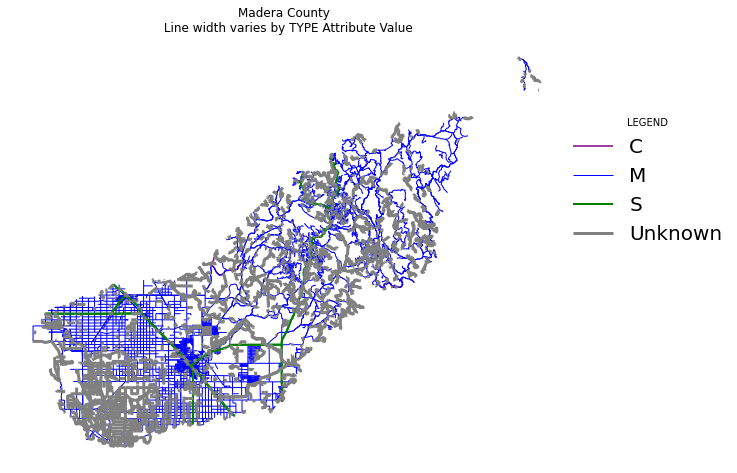 Geopandas plot of roads colored according to an attribute.